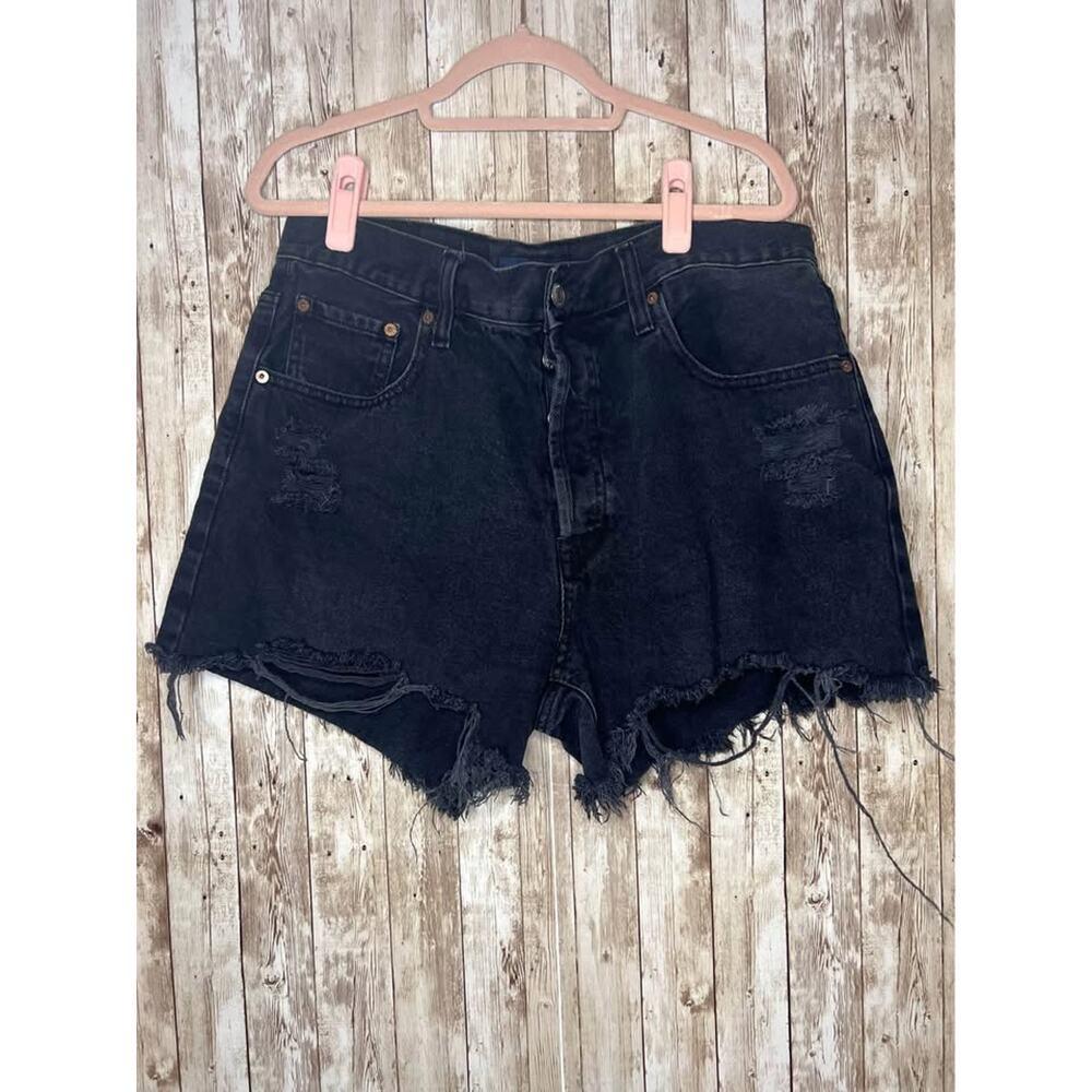 Aero High Rise Frayed Hem Shorts (Black, 14)‎